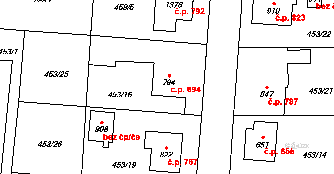 Blovice 694 na parcele st. 794 v KÚ Blovice, Katastrální mapa