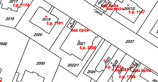 Smíchov 2330, Praha na parcele st. 2021 v KÚ Smíchov, Katastrální mapa