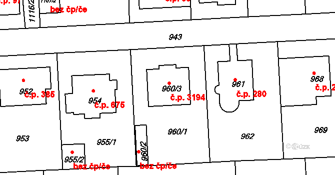 Strašnice 3194, Praha na parcele st. 960/3 v KÚ Strašnice, Katastrální mapa