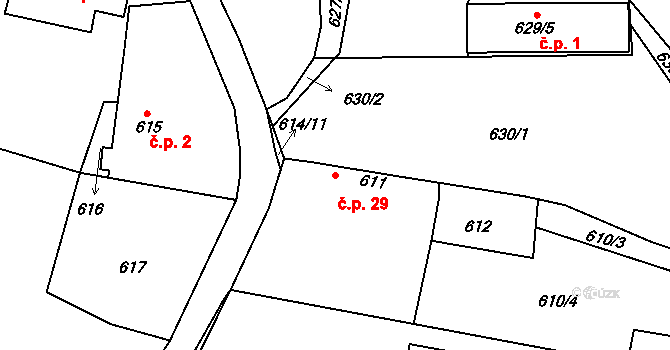 Jerusalem 29, Příbram na parcele st. 611 v KÚ Jerusalem, Katastrální mapa