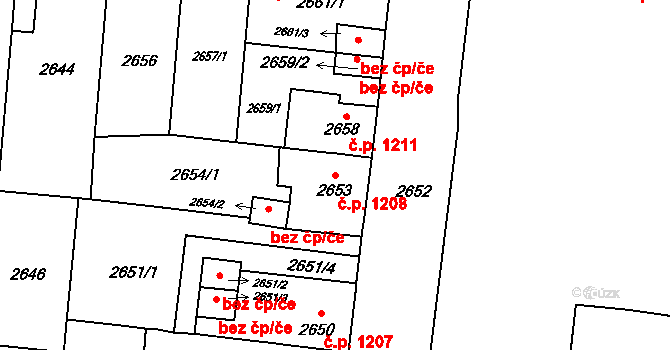 České Budějovice 7 1208, České Budějovice na parcele st. 2653 v KÚ České Budějovice 7, Katastrální mapa