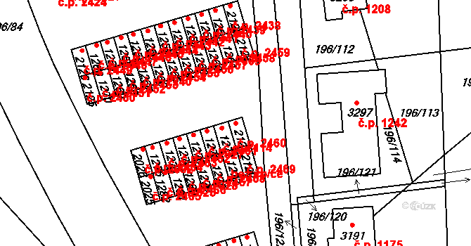 Sezimovo Ústí 2460 na parcele st. 2121 v KÚ Sezimovo Ústí, Katastrální mapa