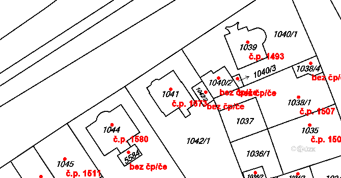 Chomutov 1673 na parcele st. 1041 v KÚ Chomutov I, Katastrální mapa