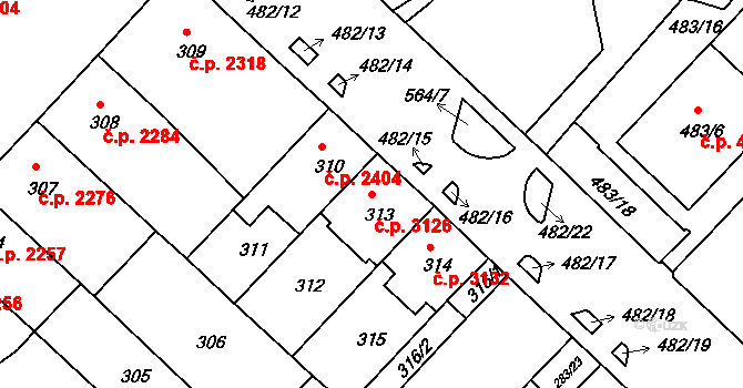 Chomutov 3126 na parcele st. 313 v KÚ Chomutov II, Katastrální mapa