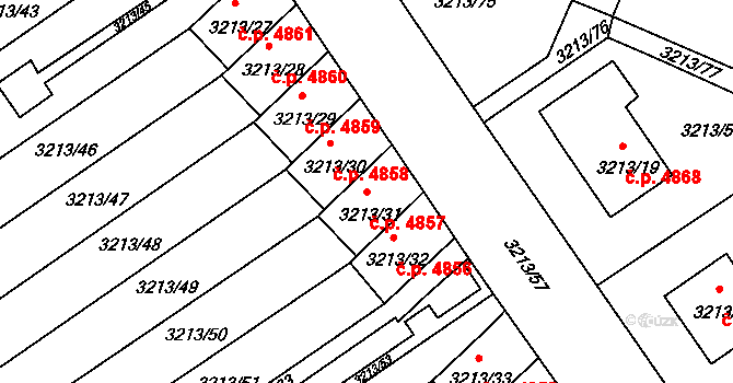 Chomutov 4857 na parcele st. 3213/31 v KÚ Chomutov II, Katastrální mapa