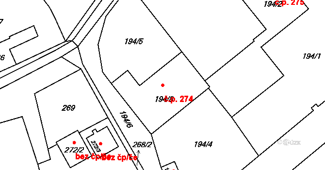 Liberec XIII-Nové Pavlovice 274, Liberec na parcele st. 194/8 v KÚ Nové Pavlovice, Katastrální mapa