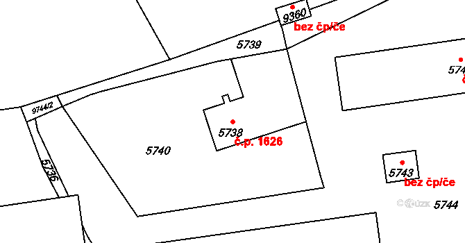 Vsetín 1626 na parcele st. 5738 v KÚ Vsetín, Katastrální mapa