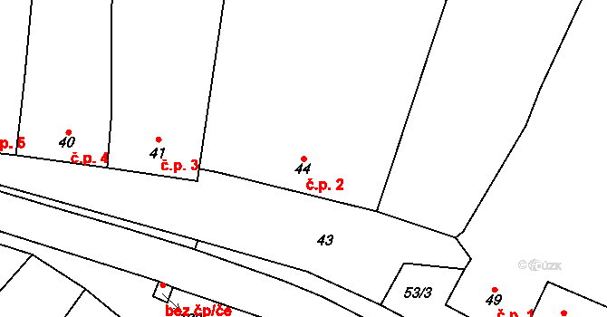 Nuzířov 2, Malhostovice na parcele st. 44 v KÚ Nuzířov, Katastrální mapa