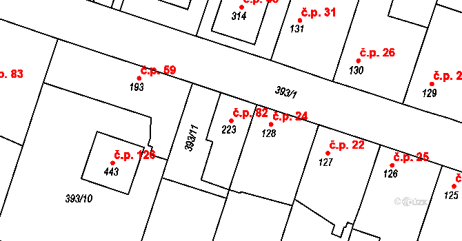 Hluboký Důl 82, Nebovidy na parcele st. 223 v KÚ Nebovidy, Katastrální mapa