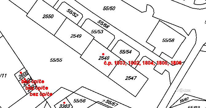 Česká Třebová 1802,1803,1804,1805, na parcele st. 2548 v KÚ Česká Třebová, Katastrální mapa