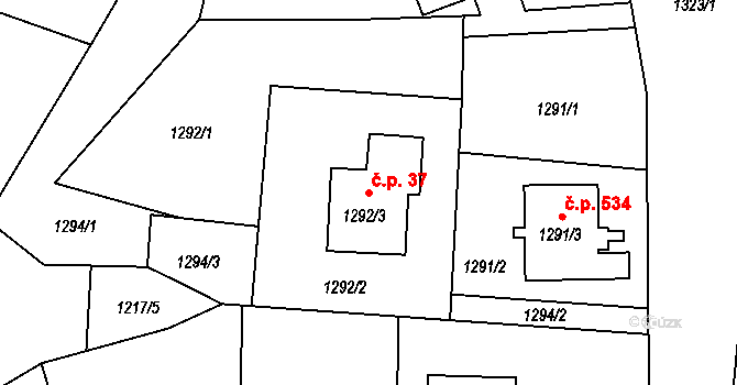 Šumbark 37, Havířov na parcele st. 1292/3 v KÚ Šumbark, Katastrální mapa