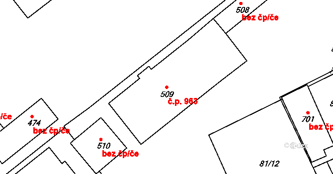 Rudná 963 na parcele st. 509 v KÚ Hořelice, Katastrální mapa