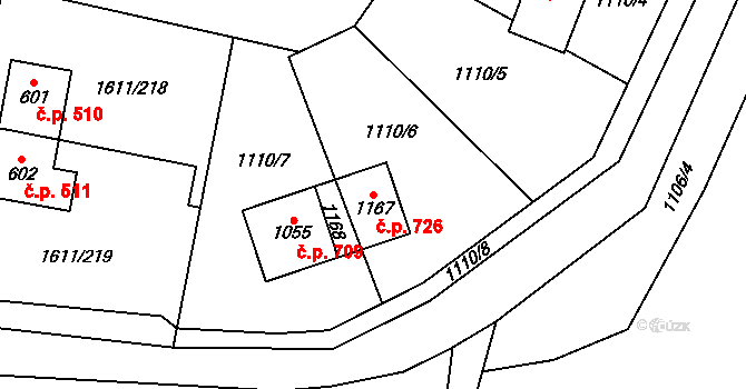 Rotava 726 na parcele st. 1167 v KÚ Rotava, Katastrální mapa
