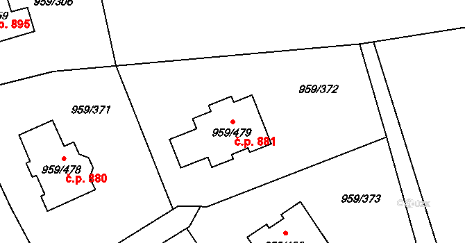 Průhonice 881 na parcele st. 959/479 v KÚ Průhonice, Katastrální mapa