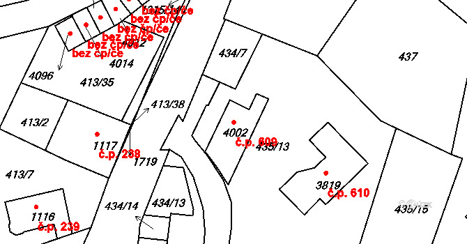 Horní Brána 609, Český Krumlov na parcele st. 4002 v KÚ Český Krumlov, Katastrální mapa