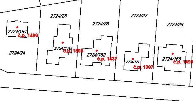 Kylešovice 1437, Opava na parcele st. 2724/152 v KÚ Kylešovice, Katastrální mapa