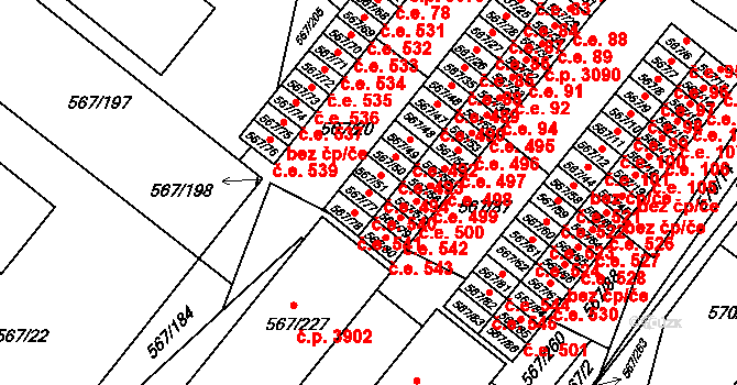 Vyškov-Předměstí 540, Vyškov na parcele st. 567/77 v KÚ Vyškov, Katastrální mapa