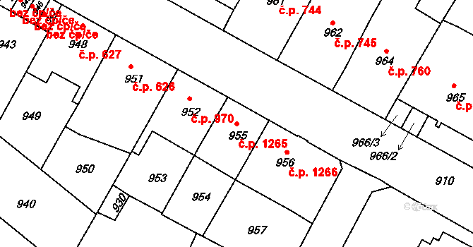 Předměstí 1265, Litoměřice na parcele st. 955 v KÚ Litoměřice, Katastrální mapa