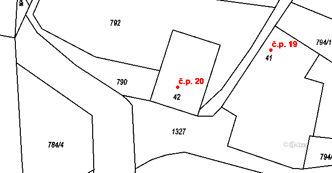 Ratměřice 20 na parcele st. 42 v KÚ Ratměřice, Katastrální mapa