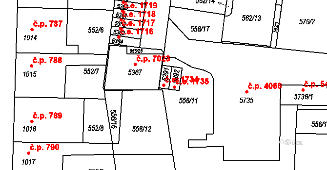 Zlín 1734 na parcele st. 5391 v KÚ Zlín, Katastrální mapa