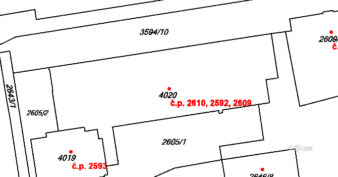 Moravská Ostrava 2592, Ostrava na parcele st. 4020 v KÚ Moravská Ostrava, Katastrální mapa