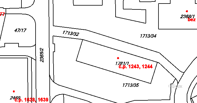 Vlašim 1243,1244 na parcele st. 1781/1 v KÚ Vlašim, Katastrální mapa