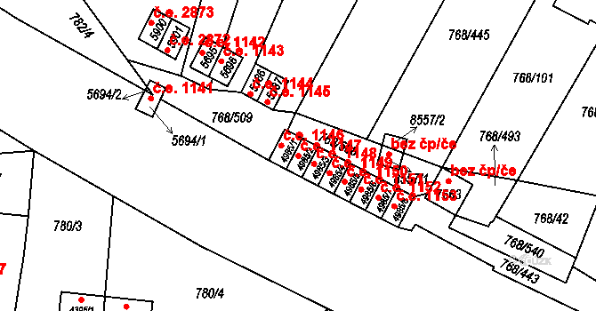 Zlín 1147 na parcele st. 4985/2 v KÚ Zlín, Katastrální mapa