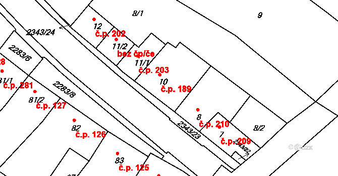 Křižanov 189 na parcele st. 10 v KÚ Křižanov, Katastrální mapa