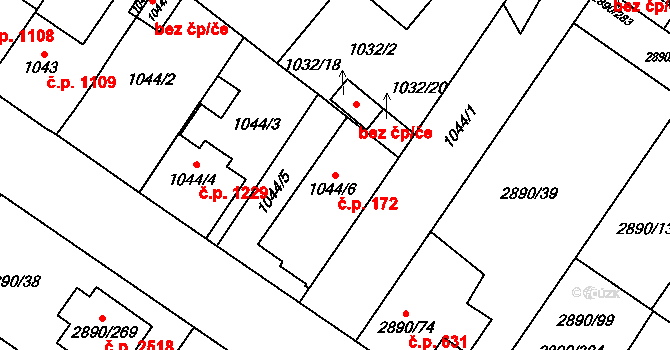 Předměstí 172, Opava na parcele st. 1044/6 v KÚ Opava-Předměstí, Katastrální mapa