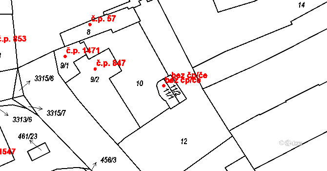 Pelhřimov 45266859 na parcele st. 11/1 v KÚ Pelhřimov, Katastrální mapa