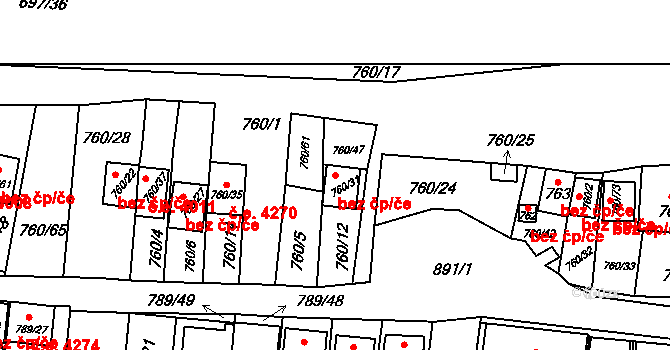 Znojmo 47523859 na parcele st. 760/31 v KÚ Znojmo-Louka, Katastrální mapa