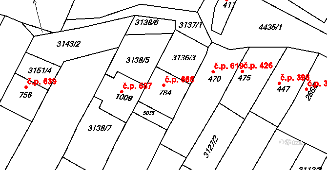 Boršice 665 na parcele st. 784 v KÚ Boršice u Buchlovic, Katastrální mapa