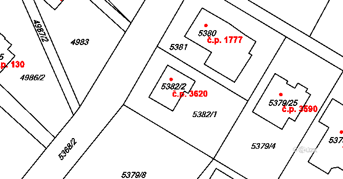 Frýdek 3620, Frýdek-Místek na parcele st. 5382/2 v KÚ Frýdek, Katastrální mapa