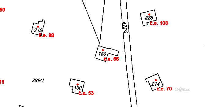Kunčí 56, Slatiňany na parcele st. 180 v KÚ Kunčí, Katastrální mapa