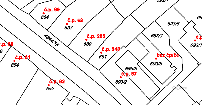 Choceňské Předměstí 248, Vysoké Mýto na parcele st. 691 v KÚ Vysoké Mýto, Katastrální mapa
