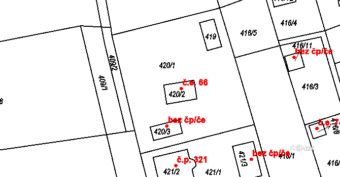 Dýšina 66 na parcele st. 420/2 v KÚ Dýšina, Katastrální mapa
