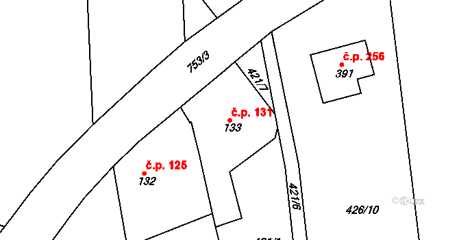 Mlékojedy 131, Neratovice na parcele st. 133 v KÚ Mlékojedy u Neratovic, Katastrální mapa