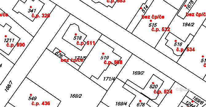 Neratovice 508 na parcele st. 519 v KÚ Neratovice, Katastrální mapa