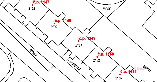 Neratovice 1149 na parcele st. 2131 v KÚ Neratovice, Katastrální mapa