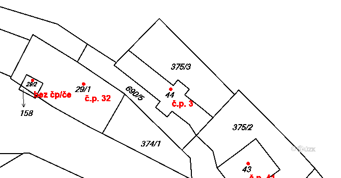 Malá Lečice 3, Bojanovice na parcele st. 44 v KÚ Malá Lečice, Katastrální mapa