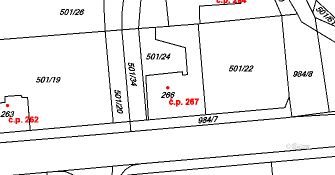Nučice 267 na parcele st. 266 v KÚ Nučice u Rudné, Katastrální mapa