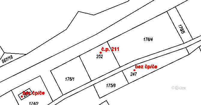 Mutěnín 211 na parcele st. 252 v KÚ Mutěnín, Katastrální mapa