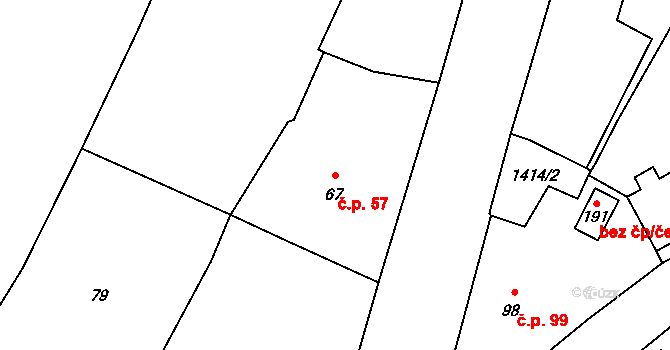 Prapořiště 57, Kdyně na parcele st. 67 v KÚ Prapořiště, Katastrální mapa