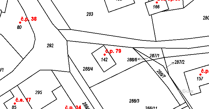 Pavlovsko 79, Dobřív na parcele st. 142 v KÚ Pavlovsko, Katastrální mapa