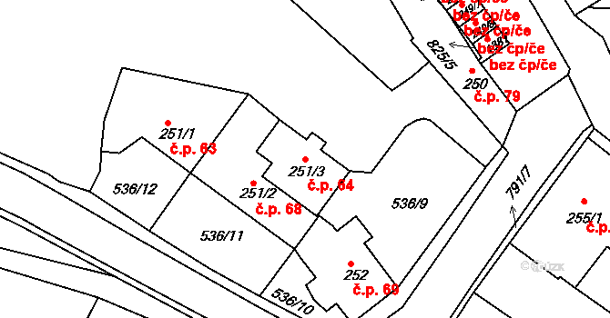 Nové Město 64, Broumov na parcele st. 251/3 v KÚ Broumov, Katastrální mapa