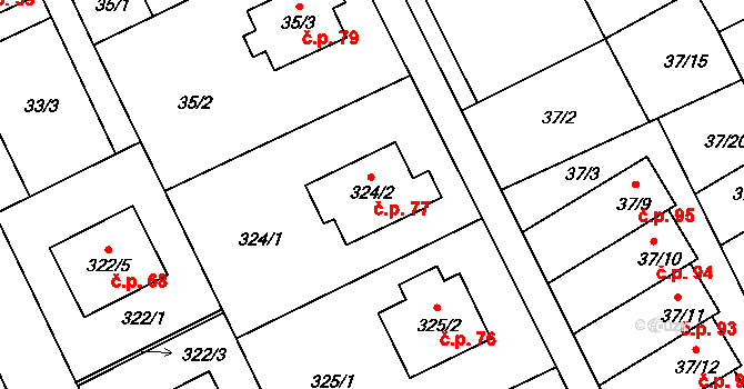 Dolany 77 na parcele st. 324/2 v KÚ Dolany u Jaroměře, Katastrální mapa