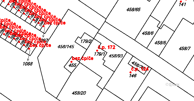 Adamov 172 na parcele st. 179/1 v KÚ Adamov, Katastrální mapa
