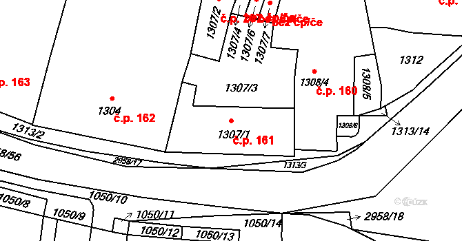 Mohelnice 161 na parcele st. 1307/1 v KÚ Mohelnice, Katastrální mapa