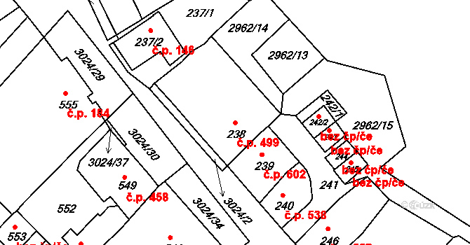 Štramberk 499 na parcele st. 238 v KÚ Štramberk, Katastrální mapa
