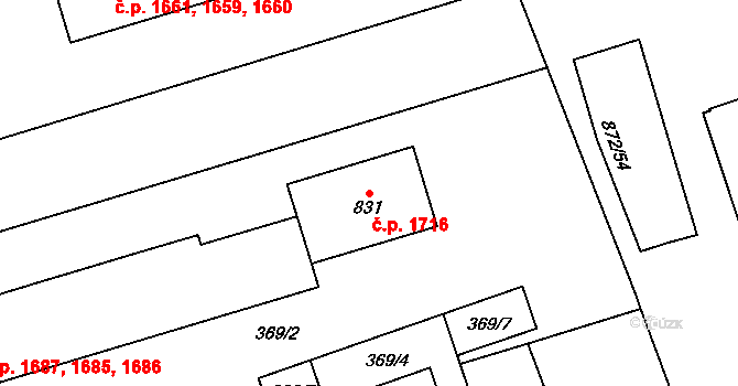 Nový Jičín 1716 na parcele st. 831 v KÚ Nový Jičín-Horní Předměstí, Katastrální mapa